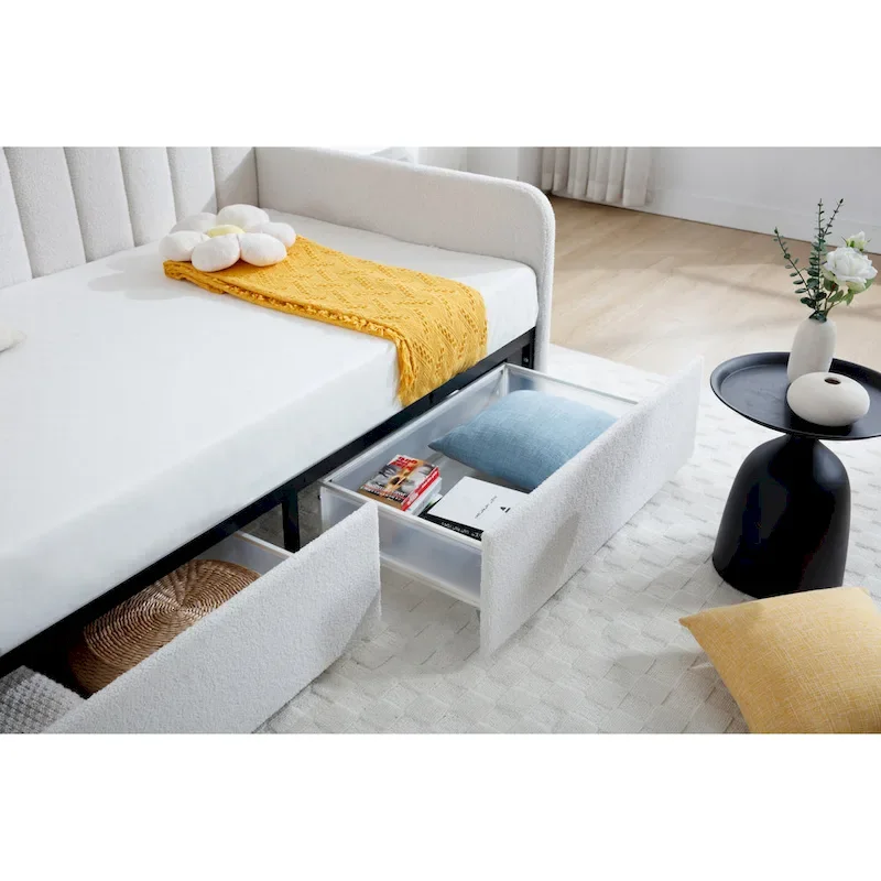 Epiphyllum Modern Velvet Twin Daybed with 2 Drawers and Ribbed Tufted Backrest by Christopher Knight Home