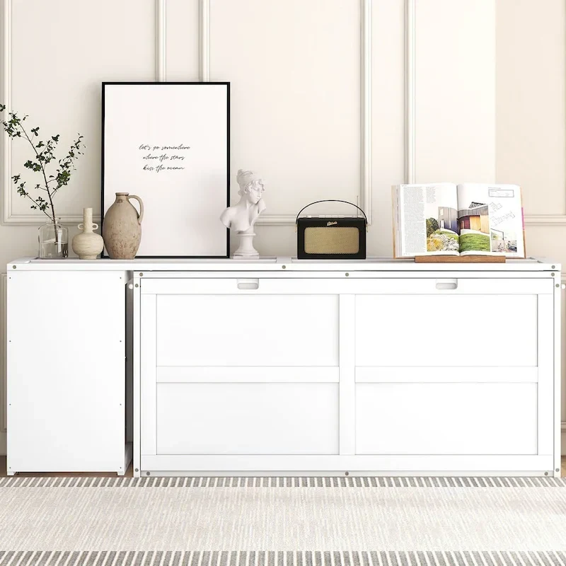 White / Gray Queen Murphy Bed with Rotating Desk – Sleeps 2