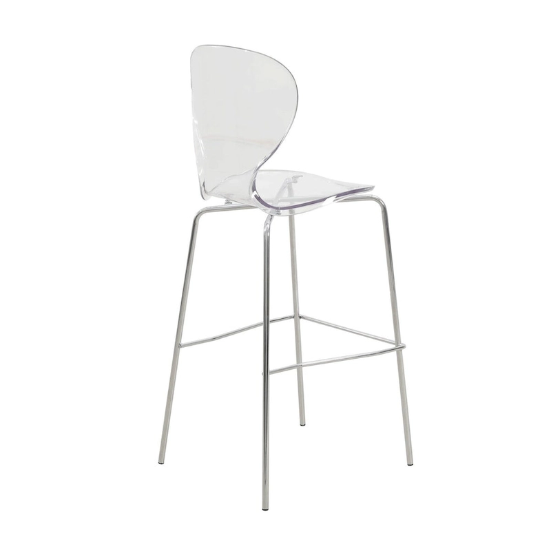 Acrylic Barstool with Steel Frame in Chrome Finish Oyster Series Set of 2