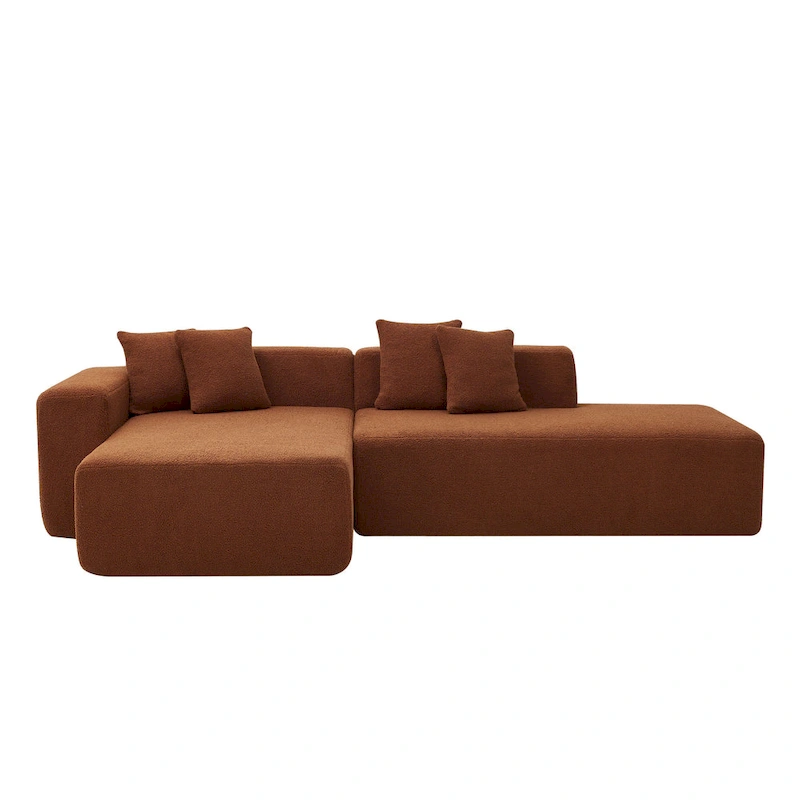 105.51 Modern L-Shape 5 Seater Modular Sectional Sofa Couch with Chaise Lounge, in Soft Lambswool Sherpa Fabric