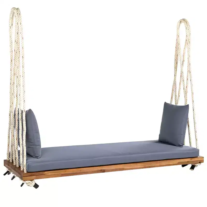 Okak Wooden Porch Swing with Cushion and Pillows, Hanging Chair with 10.8Ft Ropes, Outdoor Swing for Garden, Backyard and Lawn