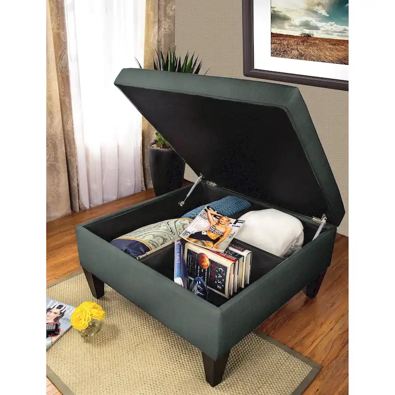 Dark Grey / Denim / Ivory / Tan Square Storage Cocktail Ottoman, 1-Seat