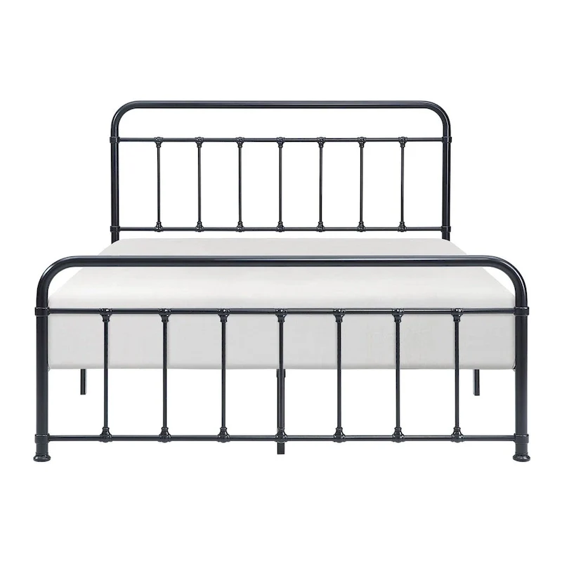 Ryan Full Size Metal Bed, Platform Foundation, Black Curved Spindle Frame