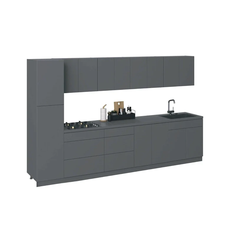 11Ft Wide Modern Kitchen Cabinet Set – Gray, Soft-Close Doors & Drawers, E1 Chipboard, 135x24