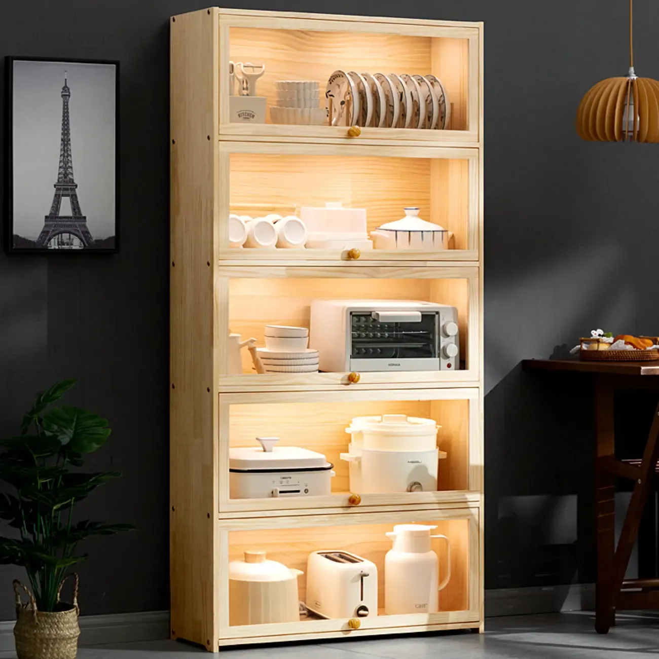 Kitchen Natural Wooden Multi-Shelf China Cabinet