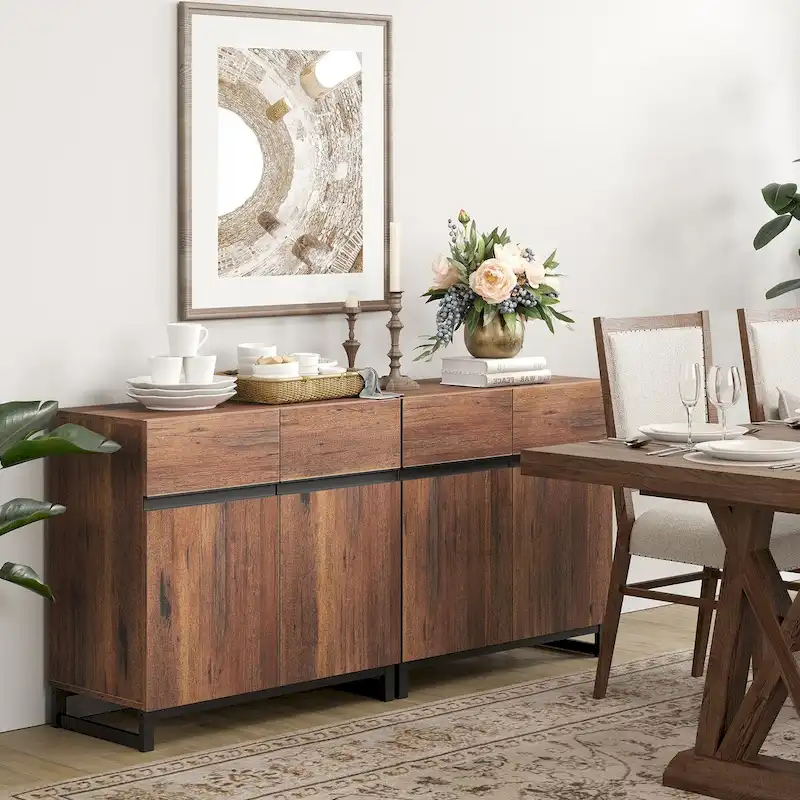 Modern Buffet Sideboards with Adjustable Shelves, Coffee Bar Table for Dining Room