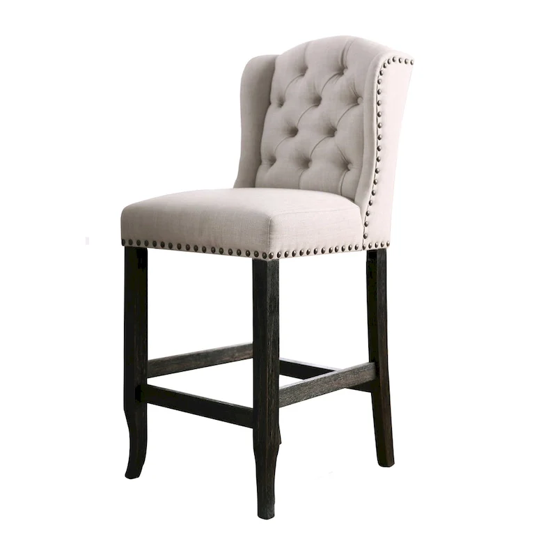 Tays Rustic Linen Tufted Bar Height Chairs (Set of 2) by Furniture of America