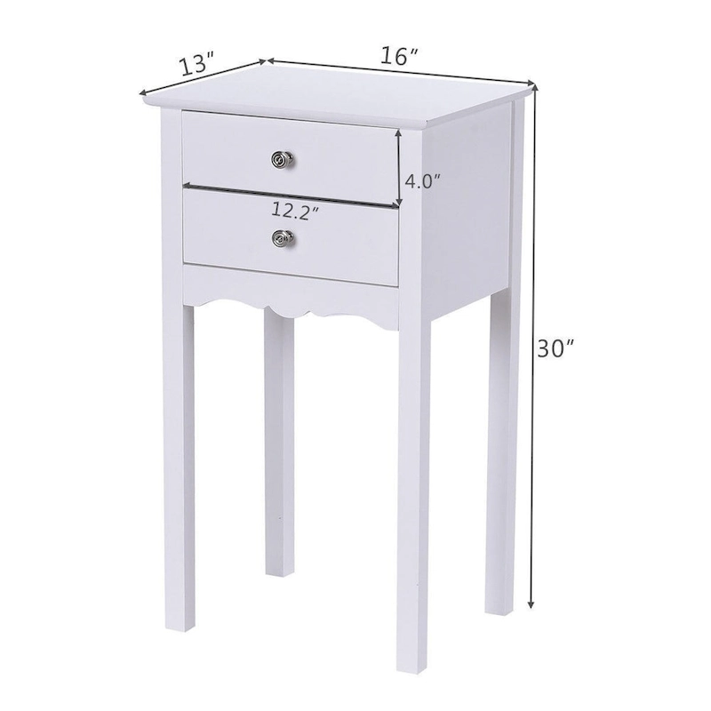 Side Table End Accent Table with 2 Drawers-White - 16.0 x 13.0 x 30.0 (L x W x H)