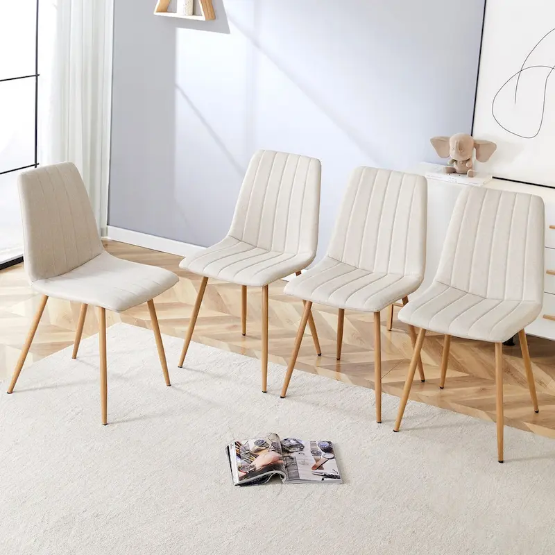 Linen Upholstered Metal Leg Side Chair (Set of 4)