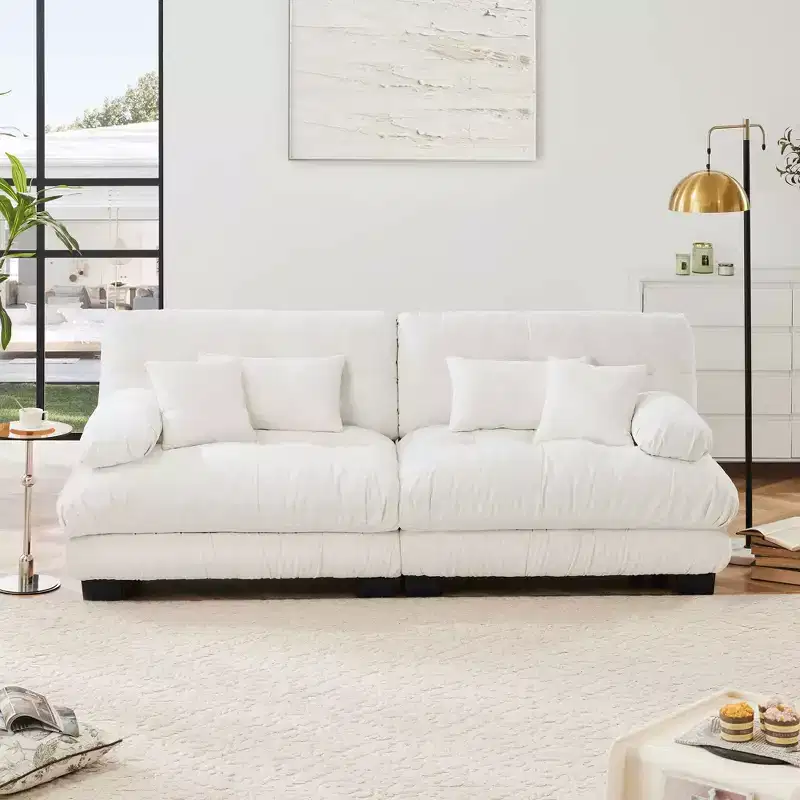 MAYEERTY Colud Couch 2 Seater Sofa with 2 Lumbar Pillows and 2 Throw Pillows for Living Room White