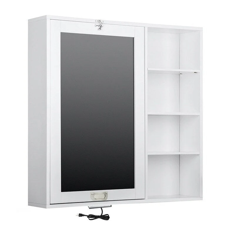 White Fold-Down Wall Desk with Chalkboard, Storage Cabinet & USB Ports – 1-Person