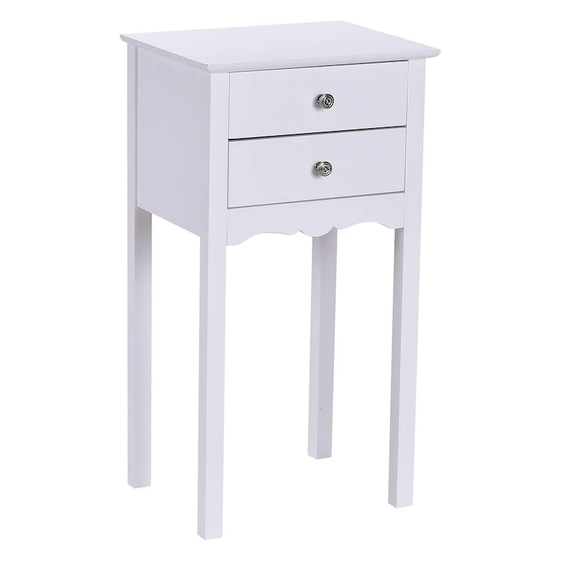 Side Table End Accent Table with 2 Drawers-White - 16.0 x 13.0 x 30.0 (L x W x H)