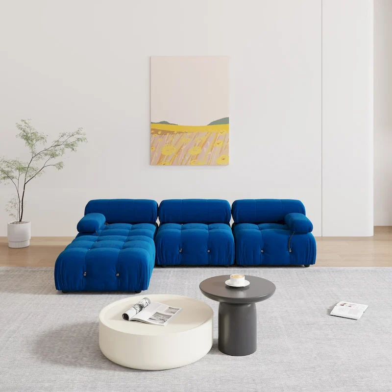 Blue Velvet Upholstered Sofa