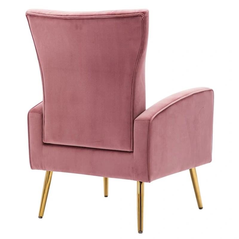 Velvet Comfy Accent Chair Cozy Arm Chair with Wingback and Gold Metal Legs