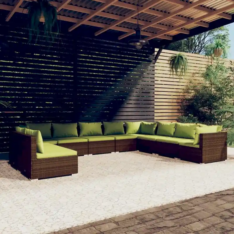 vidaXL Patio Lounge Set with Cushions Brown Poly Rattan - 27.6  x 27.6  x 24  - 27.6  x 27.6  x 24