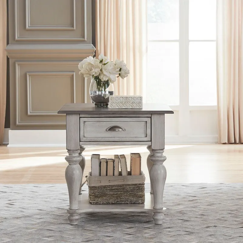 Ocean Isle Antique White & Weathered Pine Drawer End Table