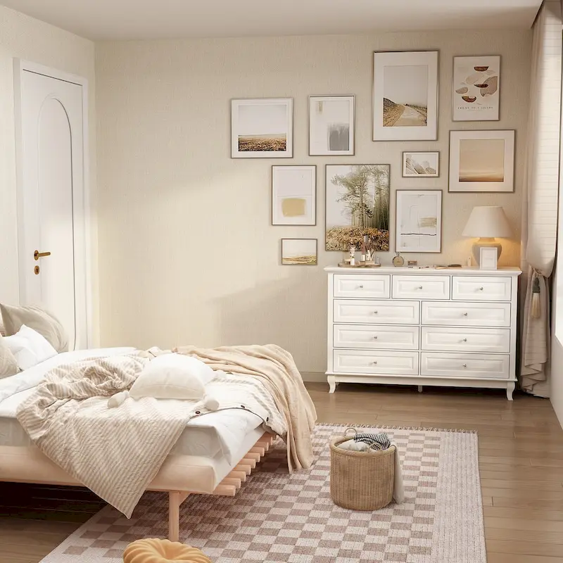 55.1W 9-Drawer Dresser: Spacious and Sleek Design Chest Lacquer