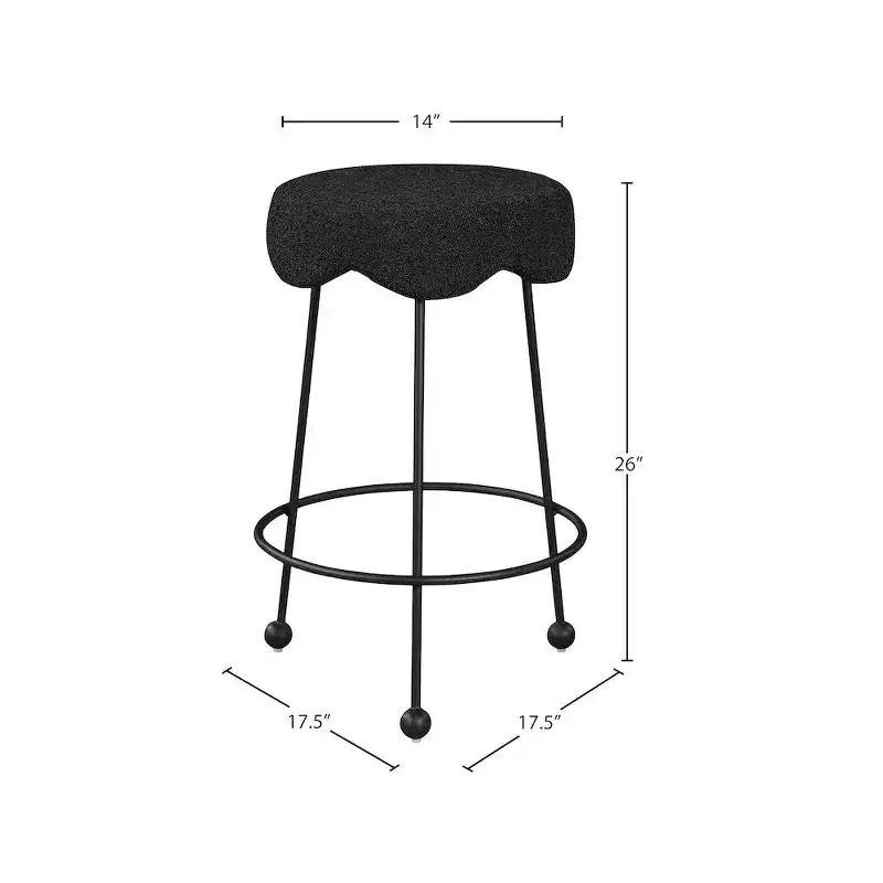 Black Boucle Velvet Round Counter Stool, Armless, Seats 1