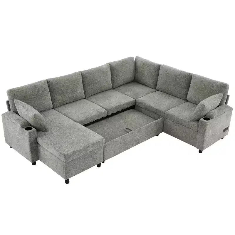 109.9 Sectional Sofa Versatile Sofa Bed Sofa Sleeper U-shaped Sofa with Storage Space and Charging Ports