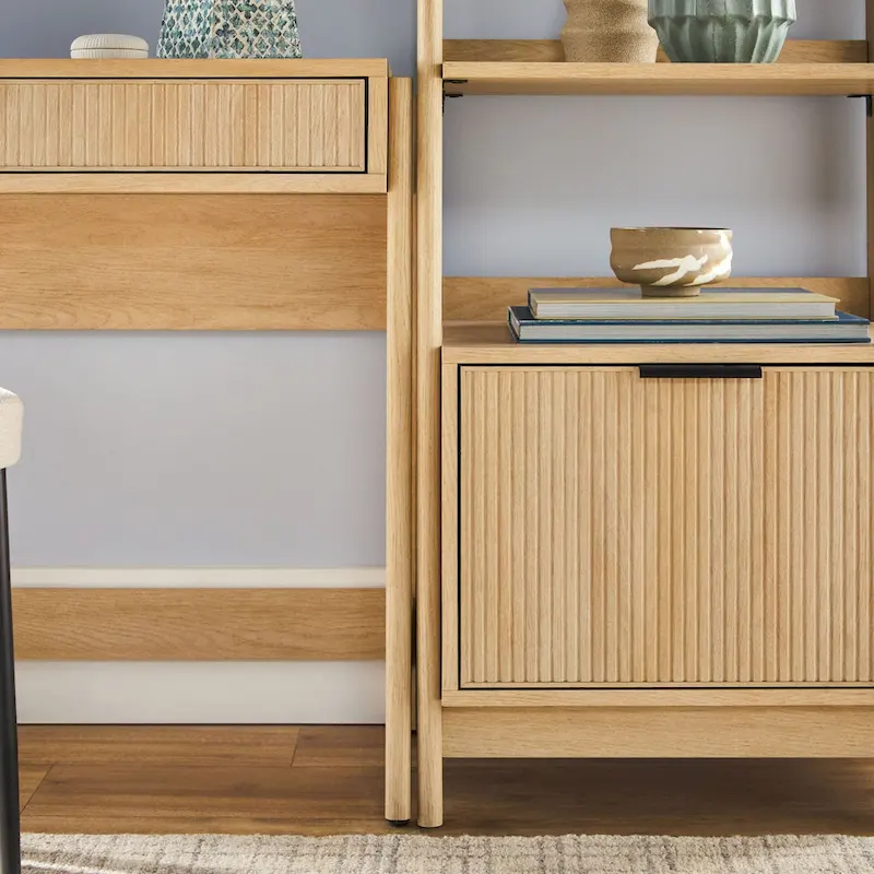 3-Piece Set Writing Desk with 2 Narrow Bookcases