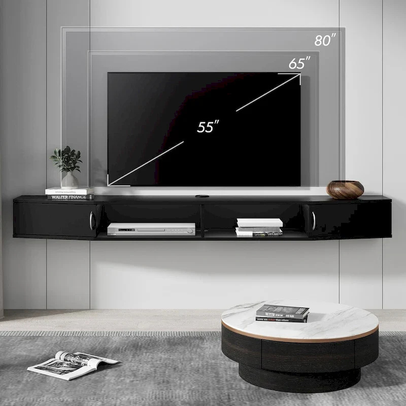 70-Inch Floating TV Stand Wall Mounted with Charging Station