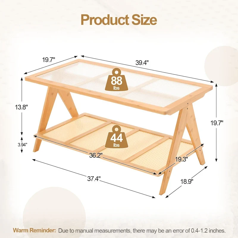 Bamboo Glass Top Side Table Accent End Table with Magazine Rack