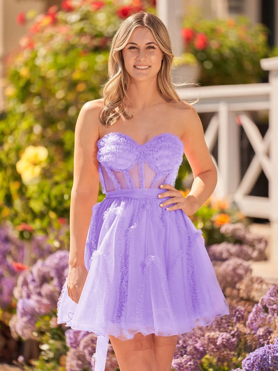 A Line Fuchsia Tulle Strapless Homecoming Dress