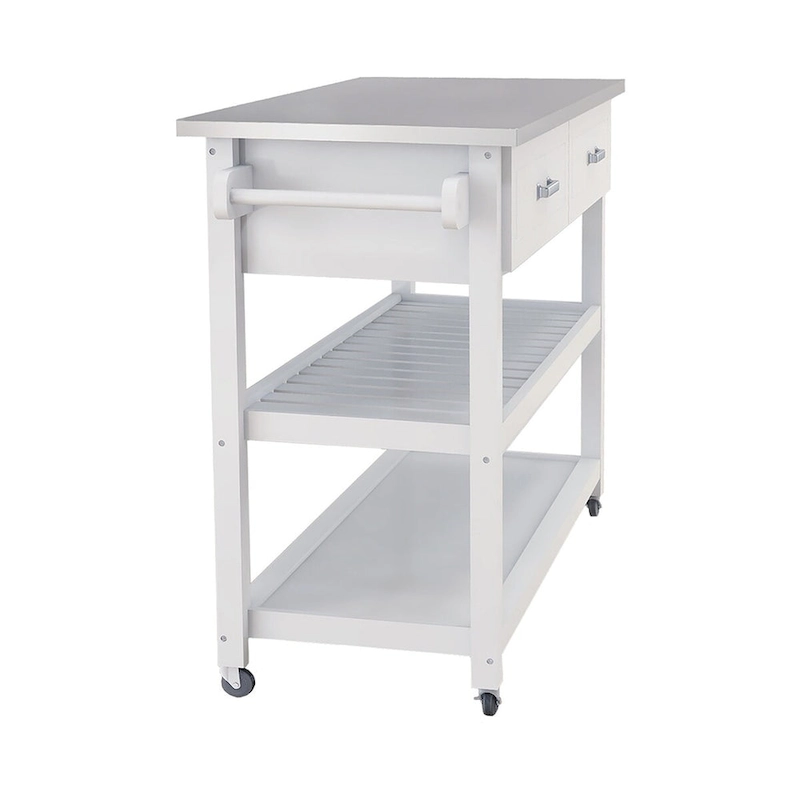 Merax Stainless Steel Table Top White Kicthen Cart With Two Drawers