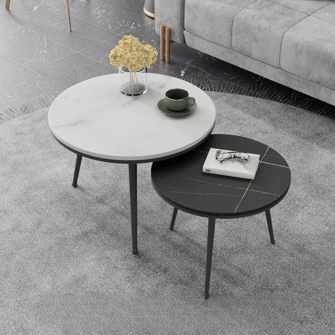 Modern Marble-Top 3 Legs Round Nesting Tables