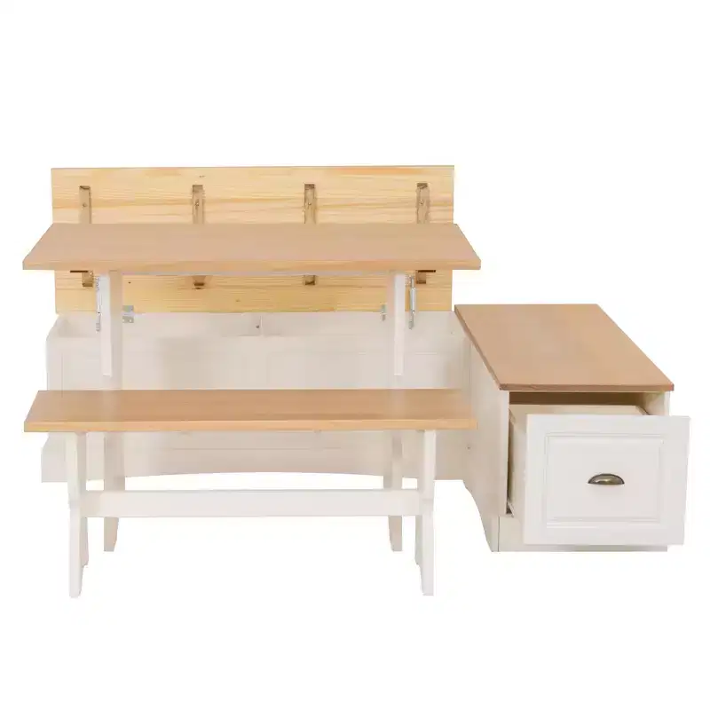 Linon Colby Backless Nook Dining Set White Honey