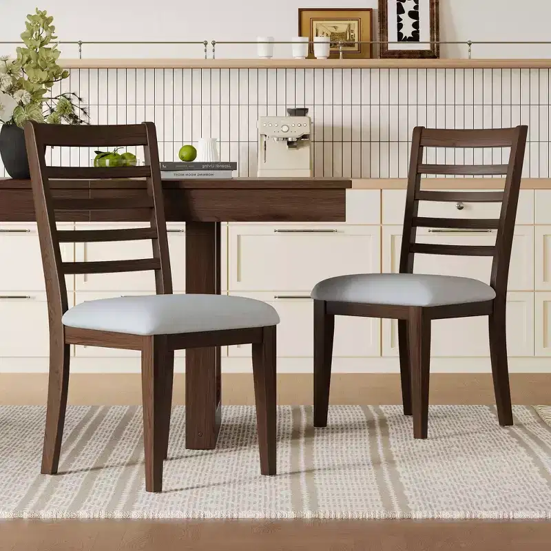 Set of 2/4 Farmhouse Dining Chairs Upholstered Dining Chairs Armless Chairs with High Ladder Back, Natural/Brown+Beige-ModernLuxe