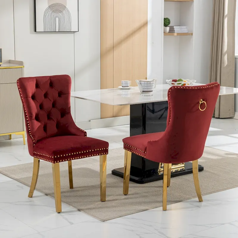 Velvet Dining Chair with Nailhead Trim, Set of 2 – Red / Yellow / Beige / Grey / Blue / Black / Green