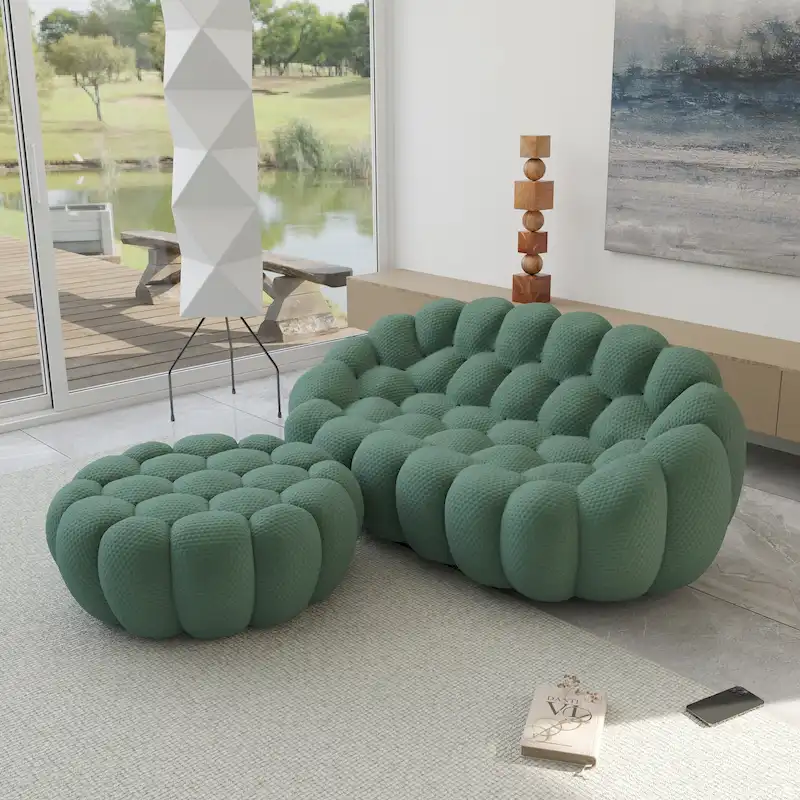 3D Honeycomb Fabric Upholstered Bubble Sofa Modern Loveseat with Ottoman