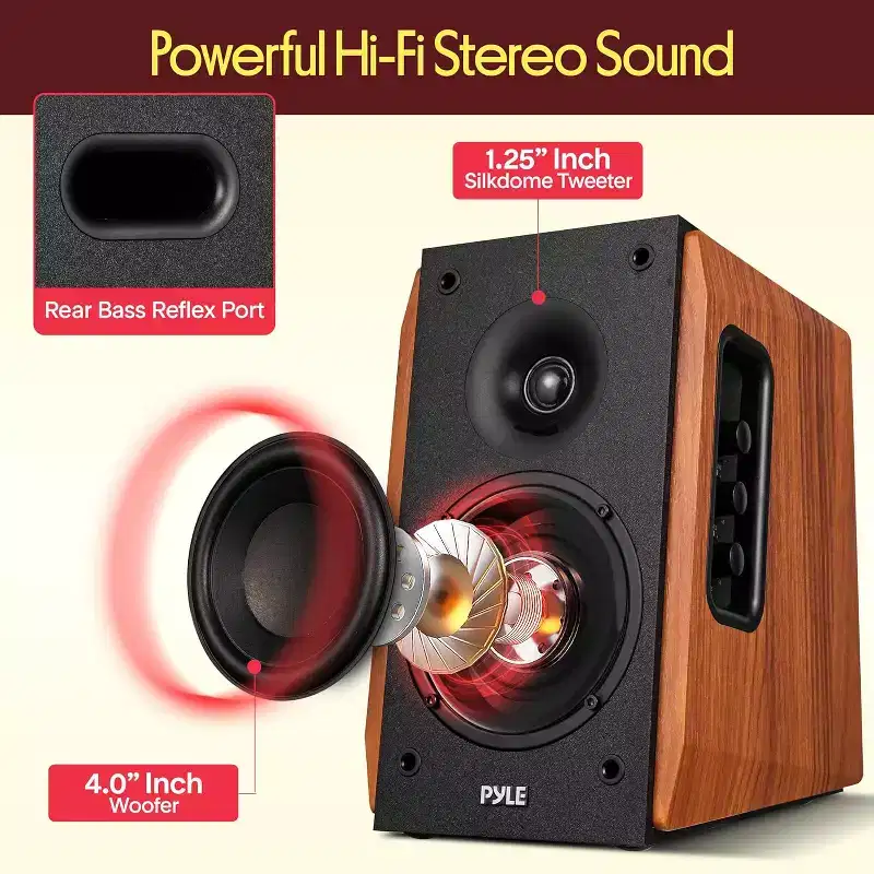 Pyle 80W Bookshelf Speaker  Home Theater Bluetooth Bookshelf Speaker System