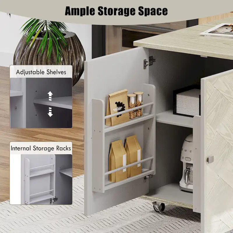 51.2W Ash Veneer Solid Wood Handwoven Kitchen Island With Drop Leaf(no include stool)