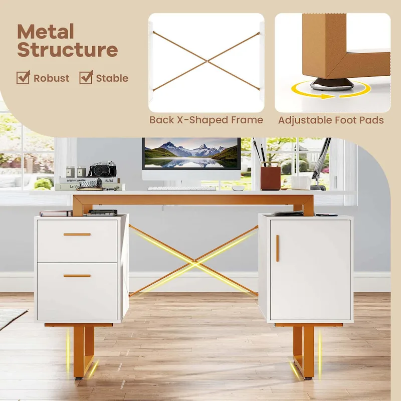 Costway 51 Home Office Desk with Floating Desktop Dual Drawers