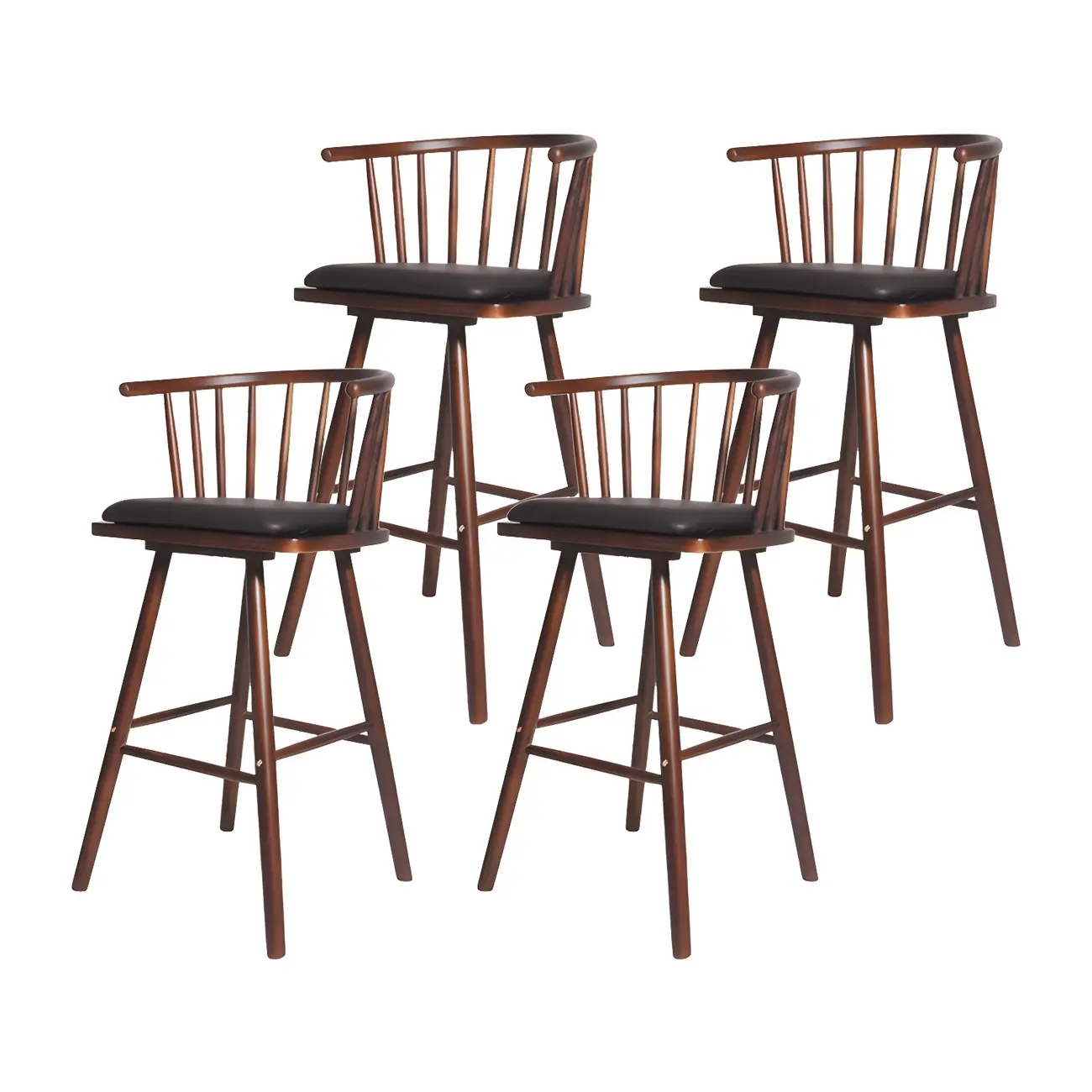 Traditional Wooden Low Back Bar Stool with Cushioned Seat