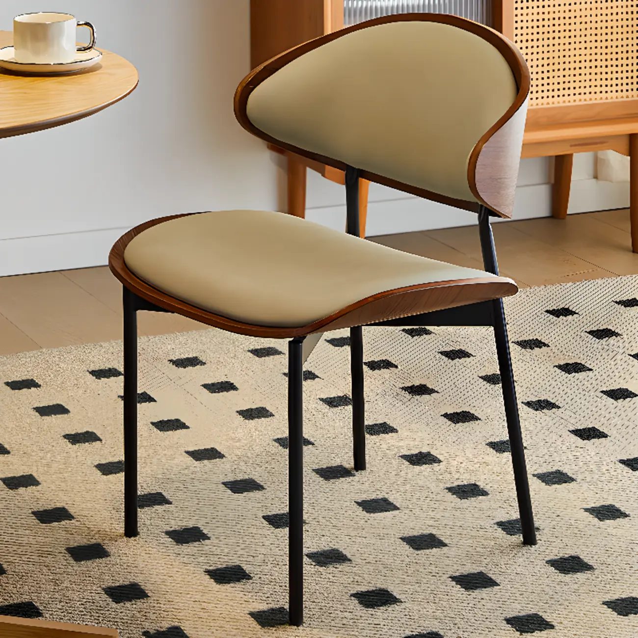 Black Leather Seat Curved Back Dining Chair