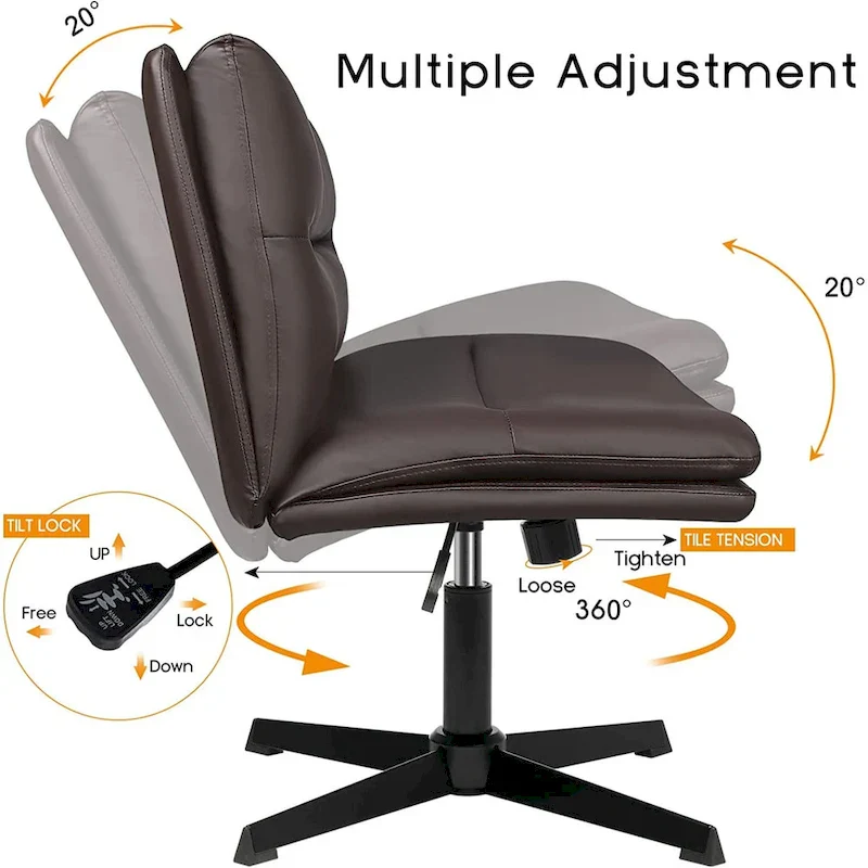 Criss Cross Chair Armless Office Desk Chair No Wheels,PU Leather Padded Modern Swivel Vanity Chair office chair