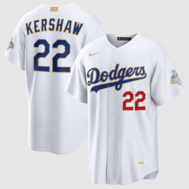 Los Angeles Dodgers Clayton Kershaw White 2026 Gold Collection Stadium Jersey