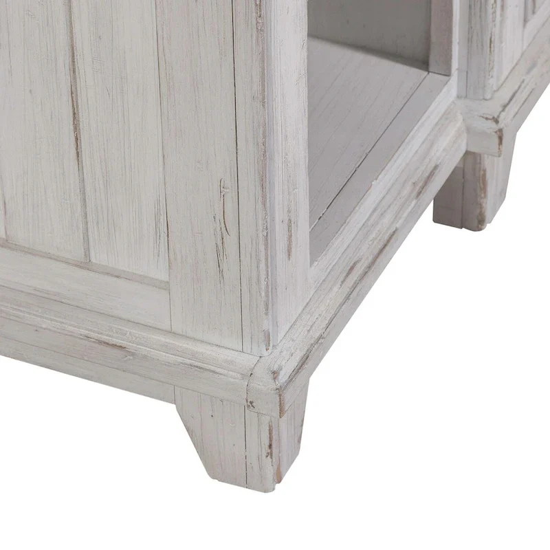 White & Grey Distressed Pine Breakfront Server – 1 Piece