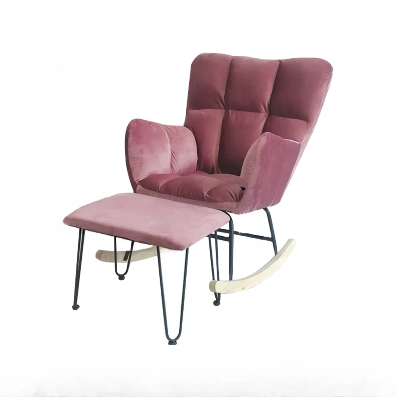 Tech Cloth Upholstered Wood Rocking Chair with Recessed Arm