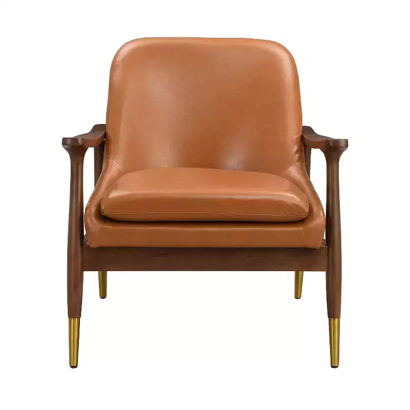 Brown Club-Style 1-Seat Faux Leather Accent Chair
