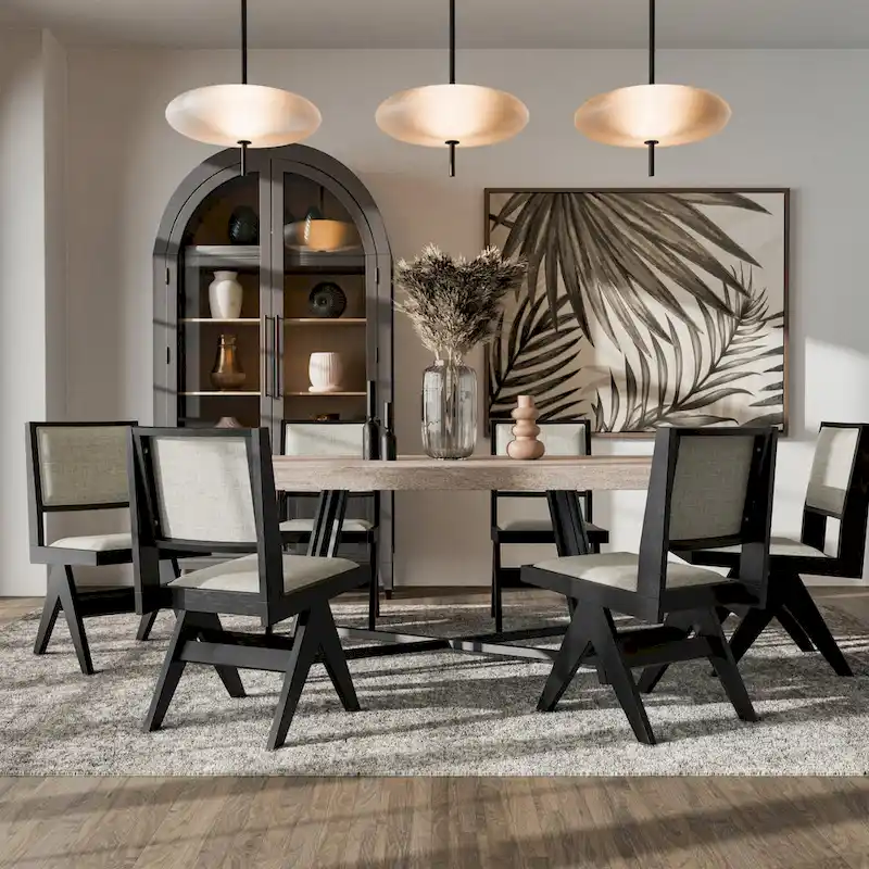 Modern 7-Piece Black Solid Wood Dining Table and Chair Set