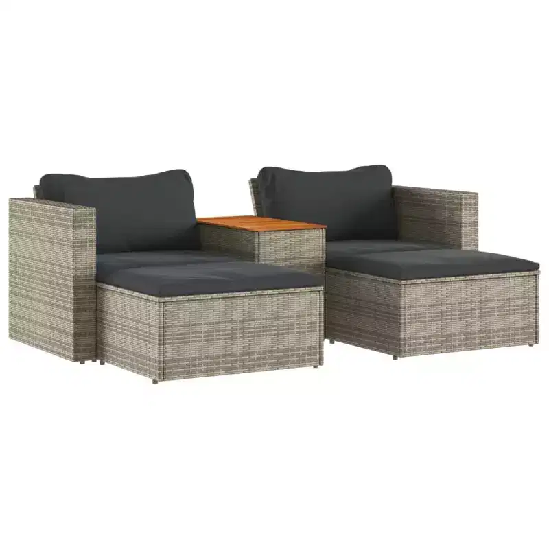 vidaXL Patio Sofa Set with Cushions Garden 5 Piece Poly Rattan Acacia