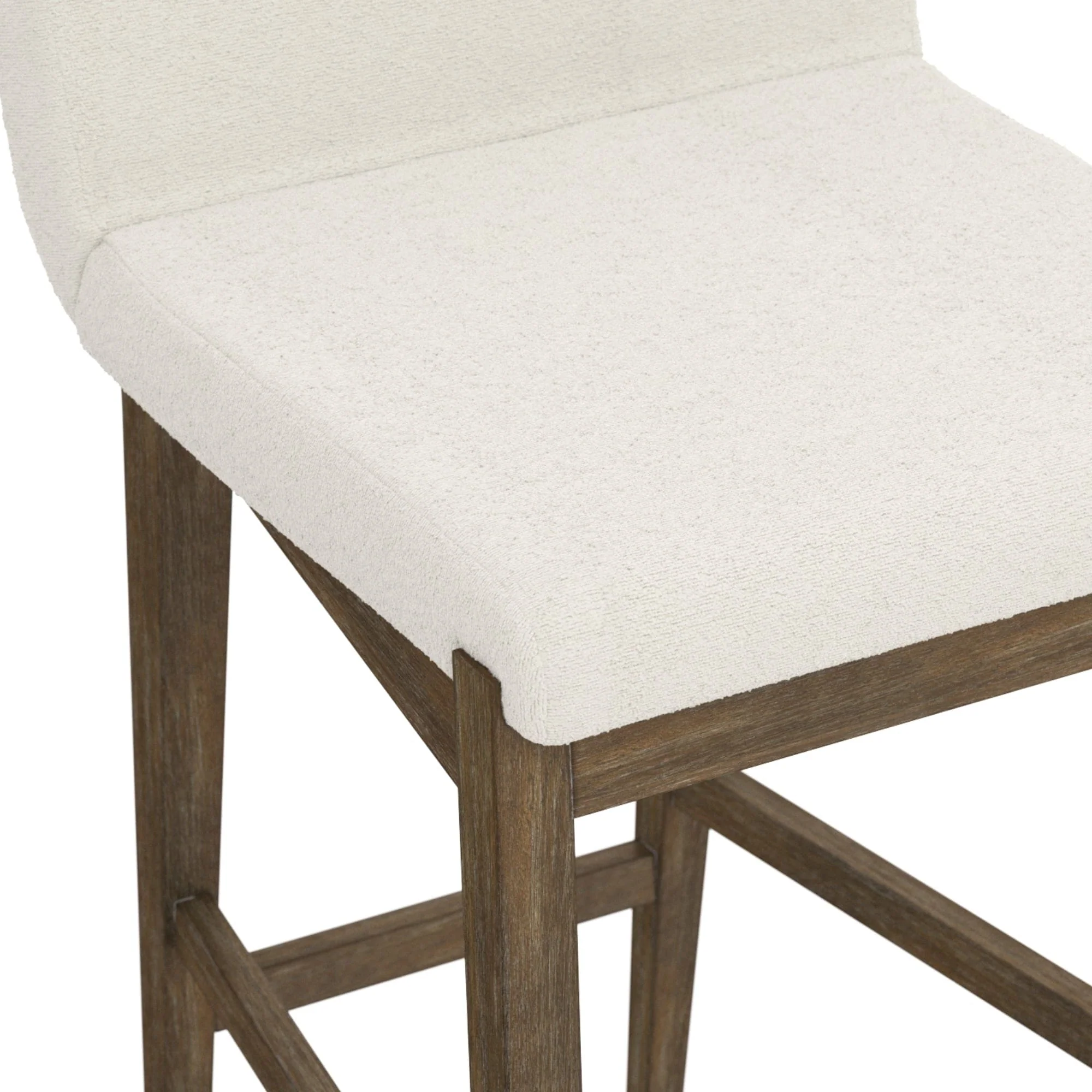 Gracie Modern Bar Stool, Boucle Upholstered Chair and Brushed Wooden Legs
