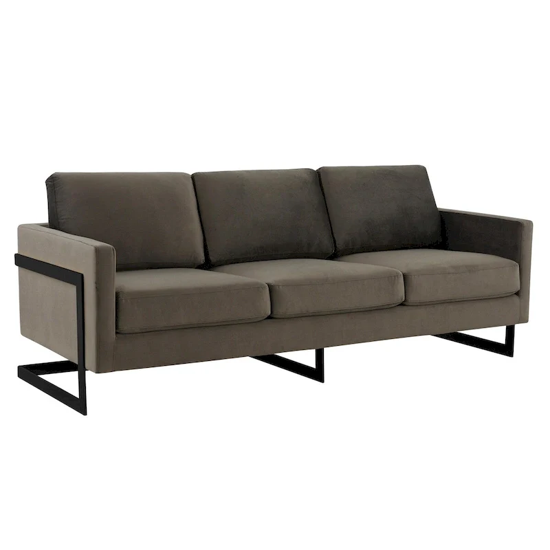 Leisuremod Lincoln 3-Seater Upholstered Velvet Sofa with Black Stainless-Steel Base