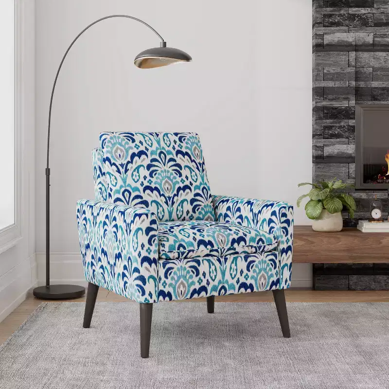 Handy Living Allyson Mid-Century Modern Small Space Armchair Damask Pattern Cobalt Blue/Gray