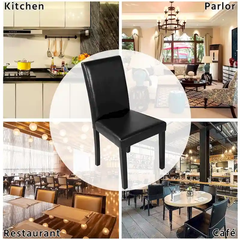 High-Back Faux Leather Dining Chairs with Foam Cushion & Rubberwood Legs – Black / Grey / Brown / White