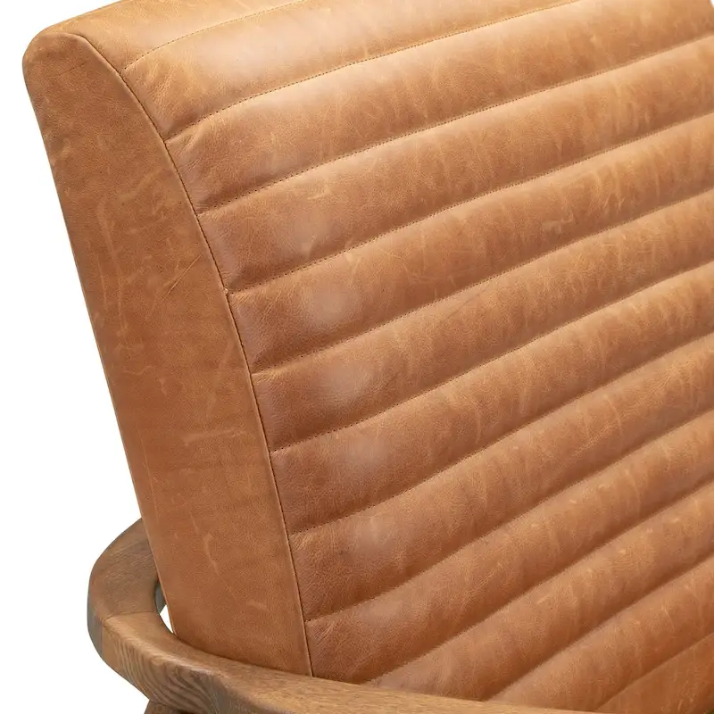 Walnut Ribbed Leather Lounge Chair